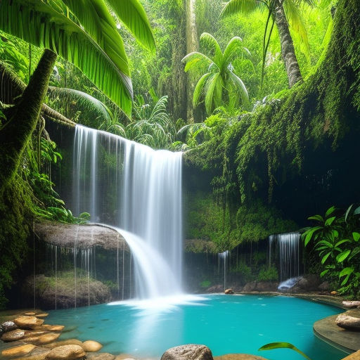 tropical rainforest waterfalls with flowers