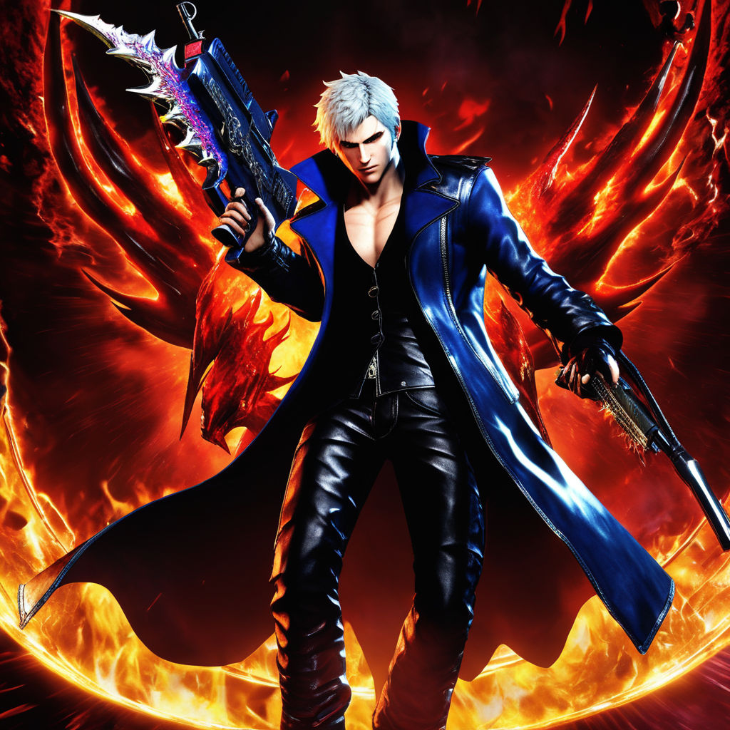 Vergil, the stoic demon hunter from devil may cry 5, amidst an ethereal  blue aura