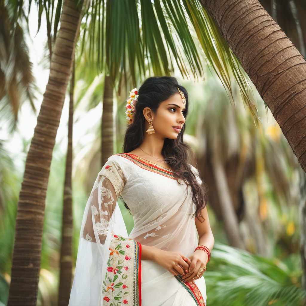 Plain White Saree with golden sequin handcrafted Work paired with full