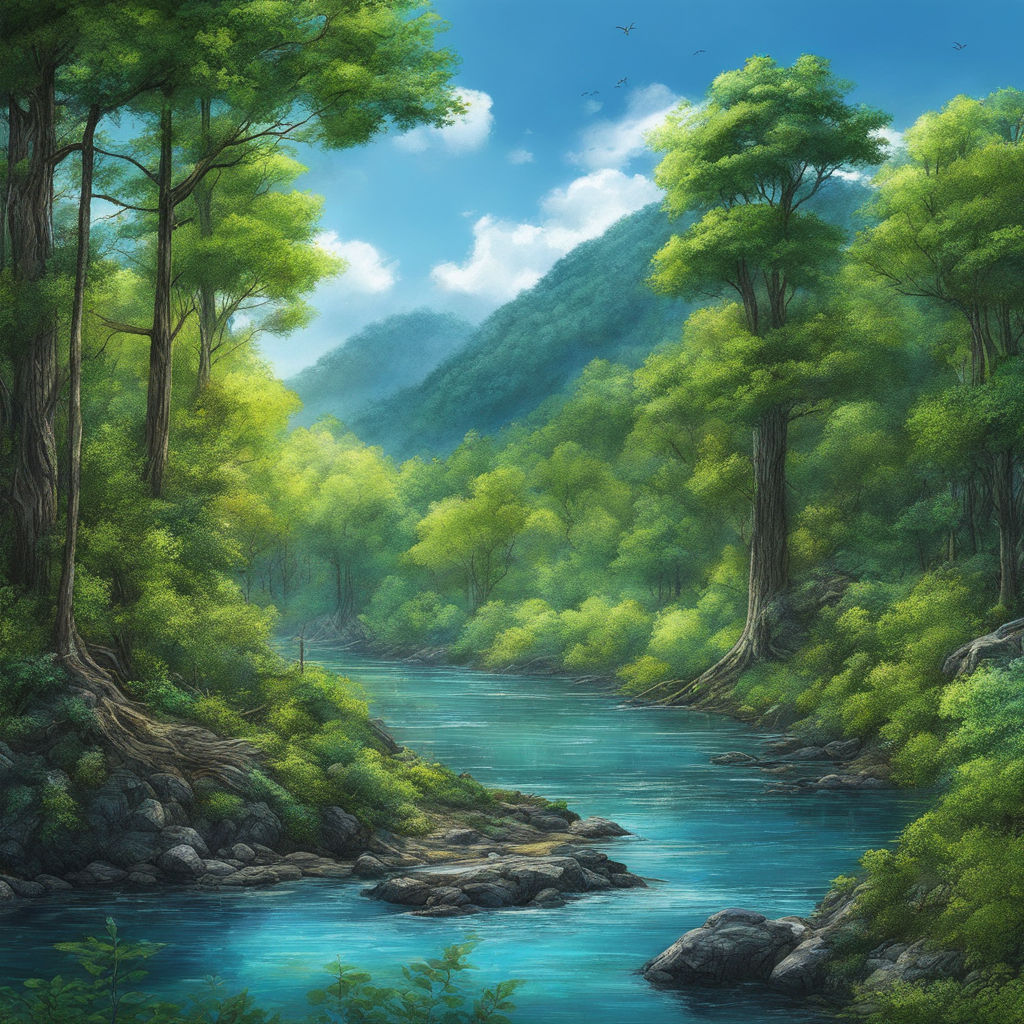 A sketch of a crystal clear mountain river