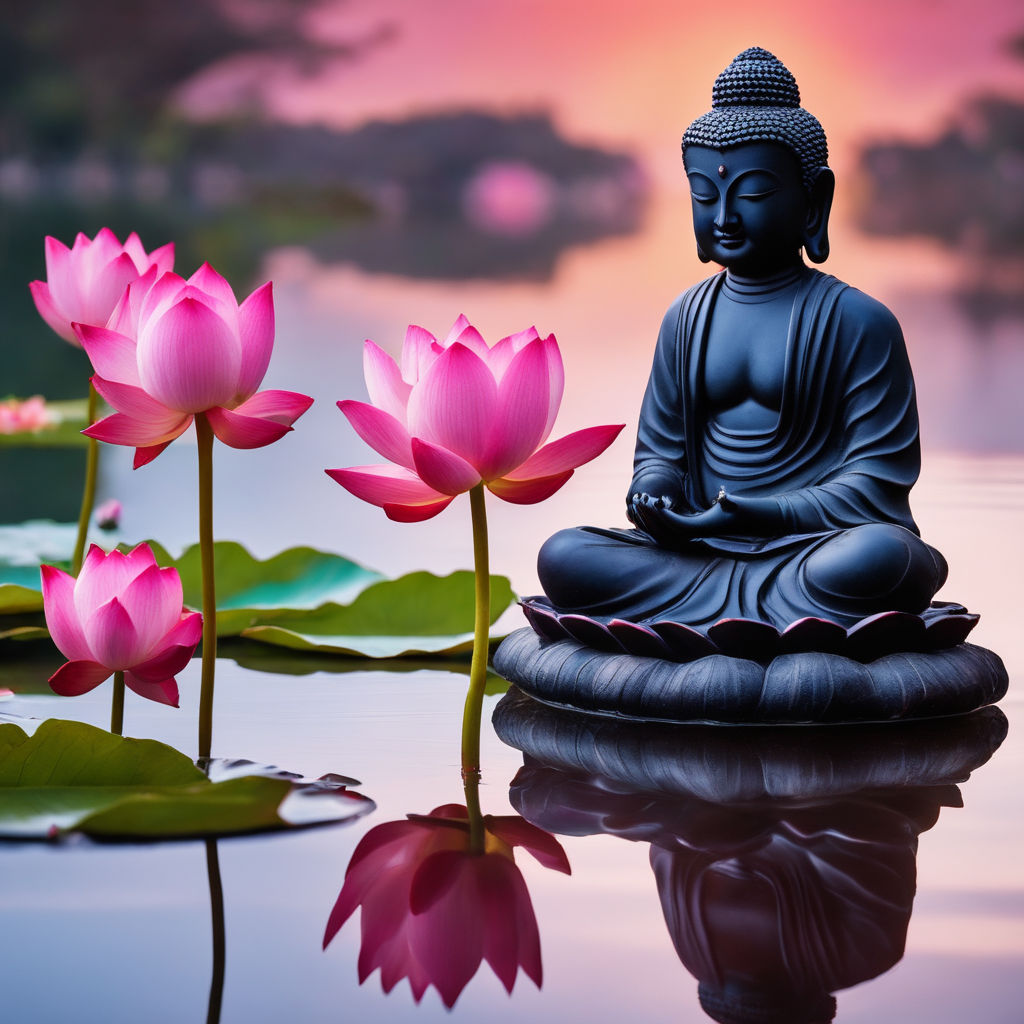 Buddha Poster Zen Meditation Buddha Holding Pink Lotus Flowers