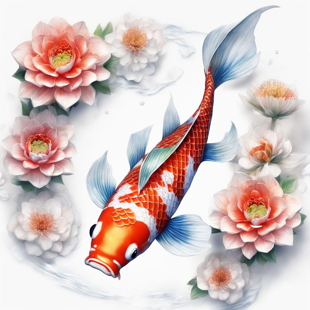 koi fish lotus flower cherry blossom tattoo
