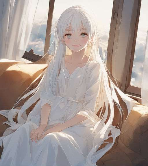 Anime Girl Cute White Long Hair Love - Playground