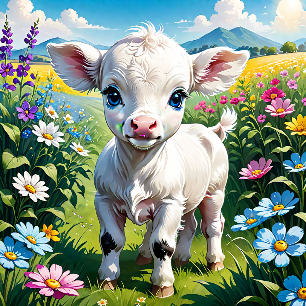 Premium Photo | Anime girl in a farm with a cow daylight digital art