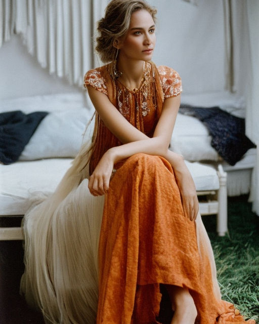 negative space female with hat in long dress