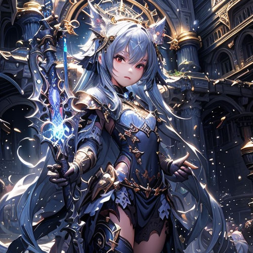 anime girl with blue hair and sword