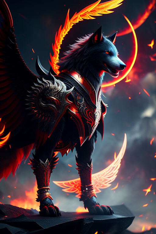 winged fire wolf wallpaper