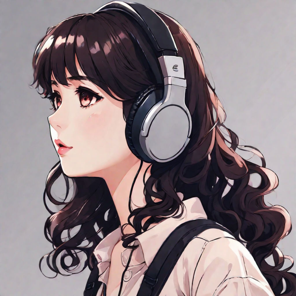 weak-caribou574: a girl [anime-style] using headphones, listenning lo-fi  music, picture for profile.