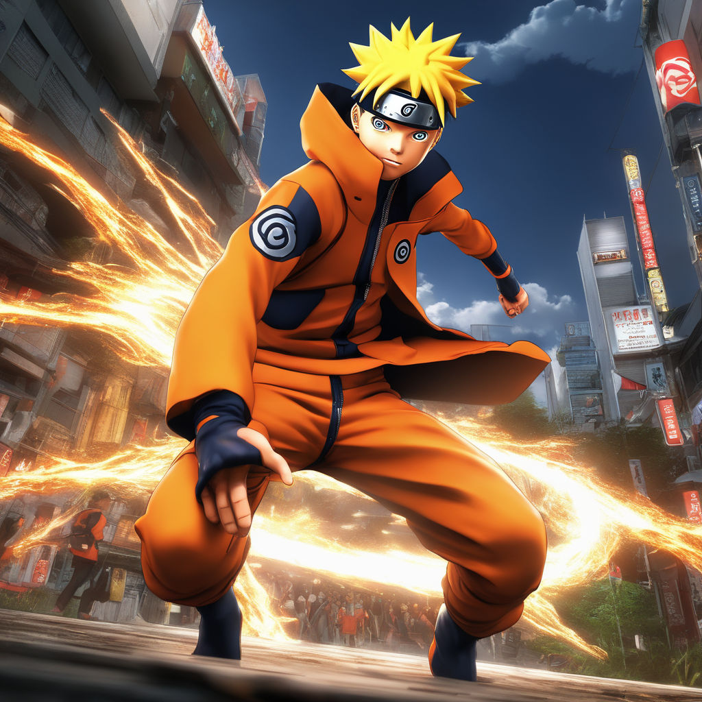 muscular Naruto in his original outfit from the naruto shippuden series