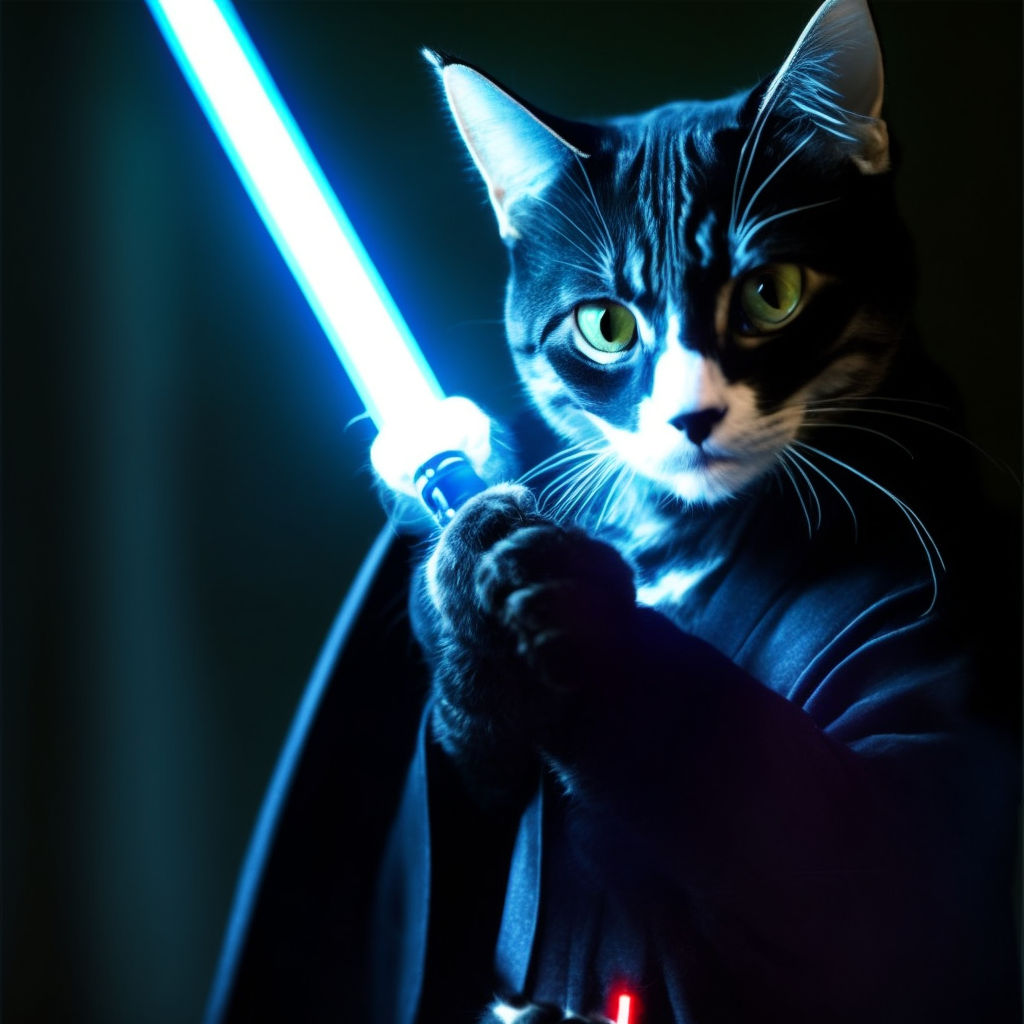 cats fighting with lightsabers