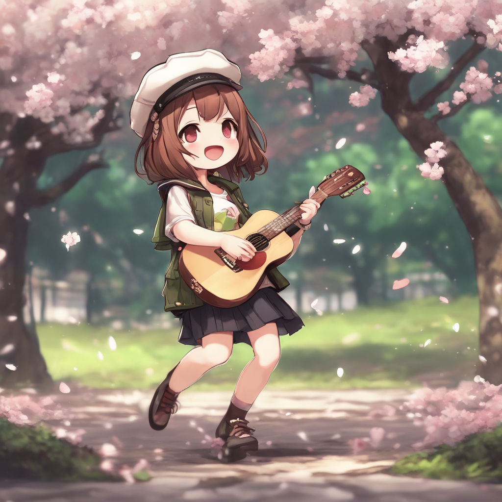 anime chibi girl with a guitar