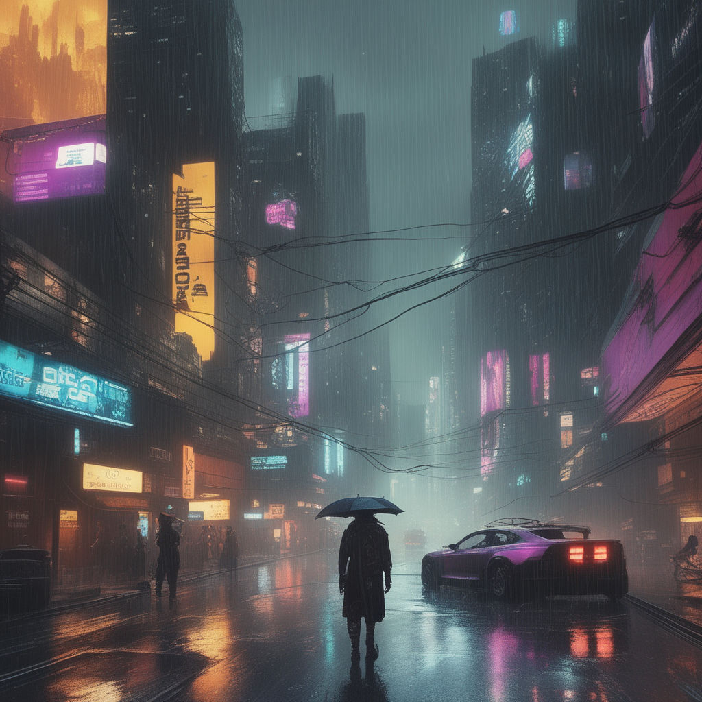 Beautiful pixel art of a cyberpunk coffeeshop in the rain