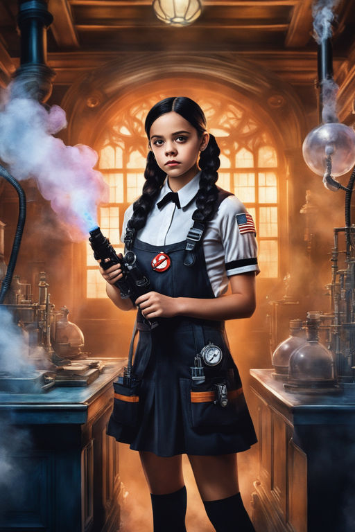 full body of a Wednesday Addams (Jenna Ortega) grinds the big axe in the  secret dark laboratory - Playground