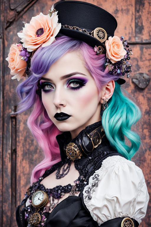 Portrait of the beautiful gothic girl. Pastel goth with violet