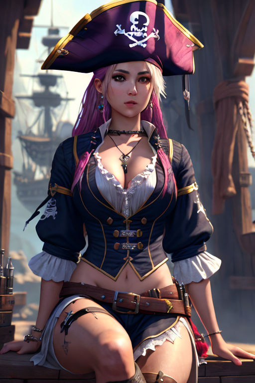 Premium Photo | An illustration of a girl captain wearing pirate clothes  with her ship