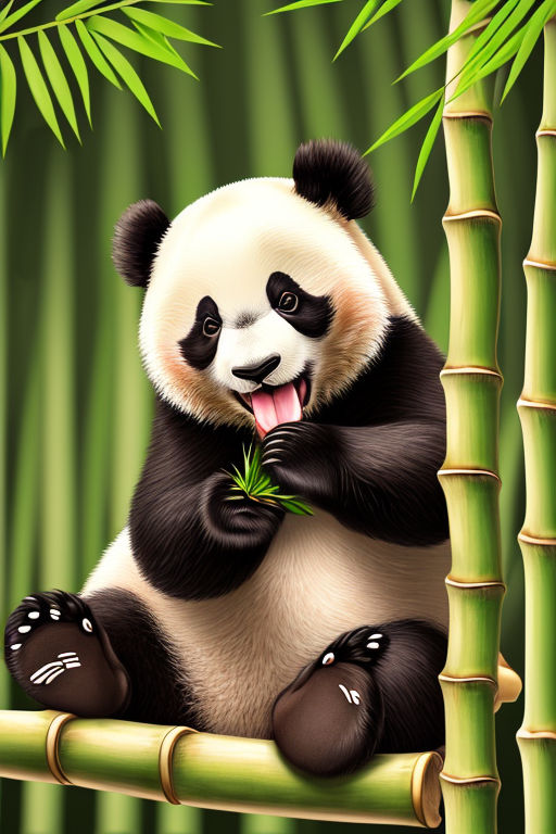 A playful panda, happily munching on bamboo, in a cute and cheerful art  style, with a moderate level of detail. sticker, joyful, vibrant colors,  cartoonish style, vector, contour, white background