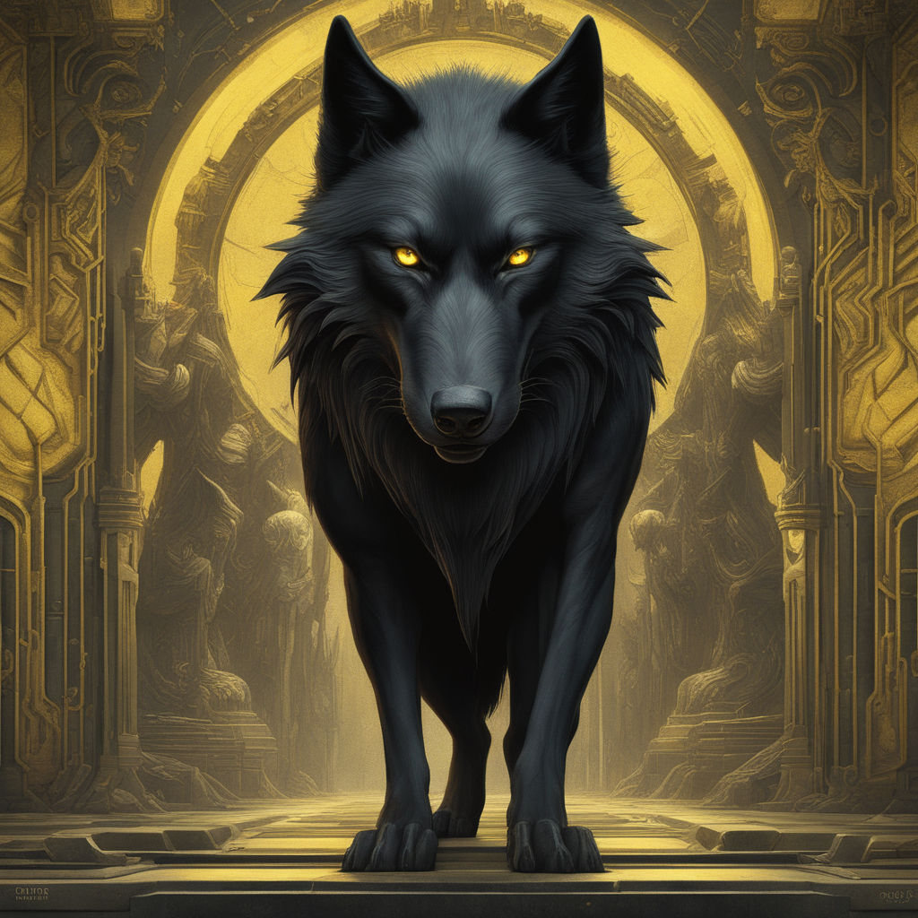 yellow and black anime wolf