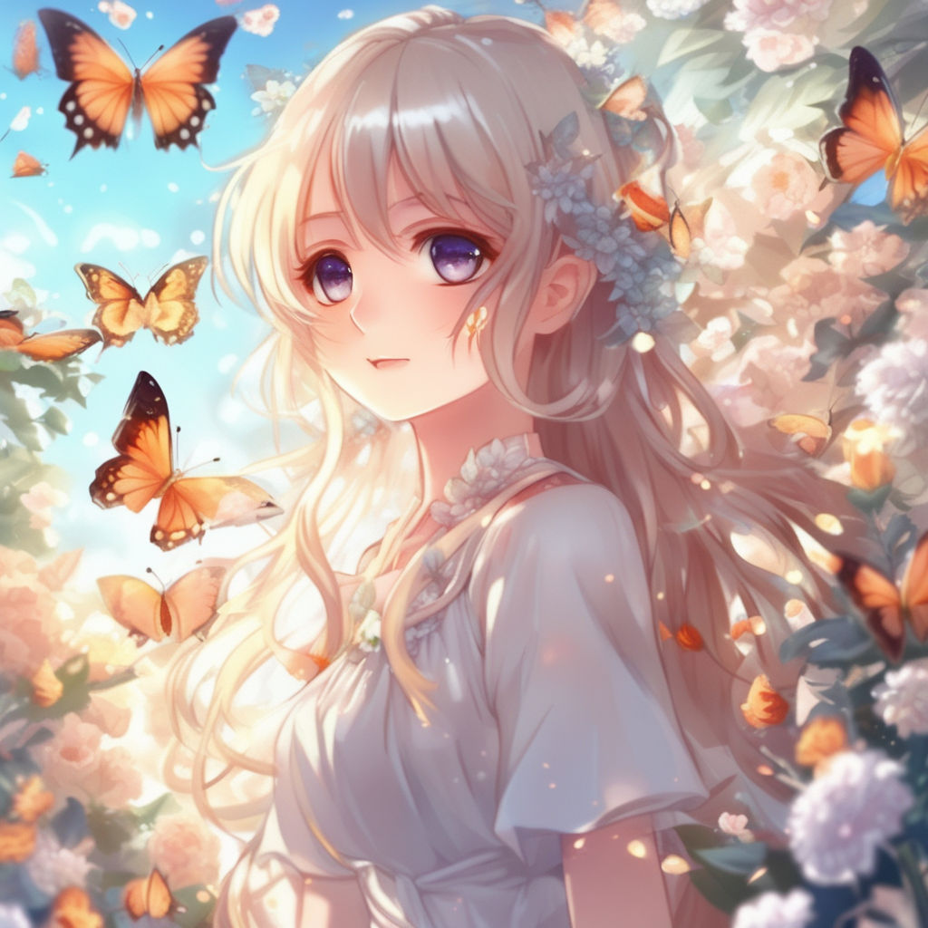 Premium AI Image  Anime girl with a butterfly on her hair