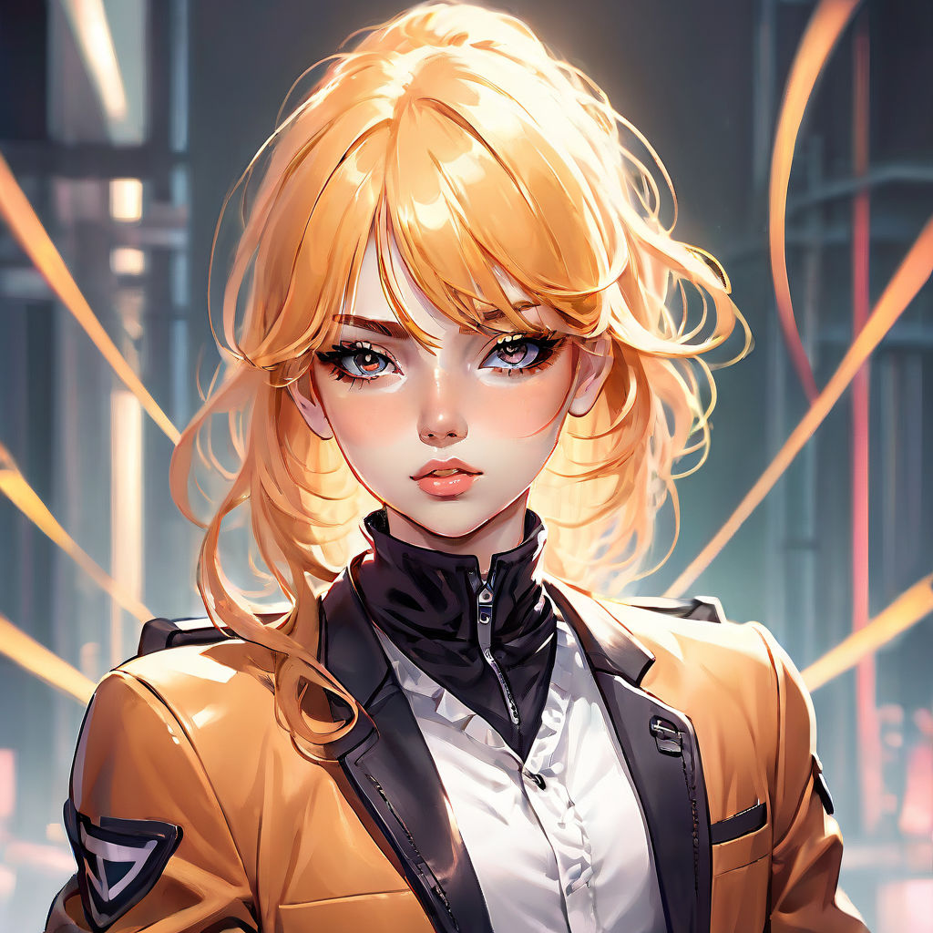 Short apricot hair anime girl bounty hunter. Wearing