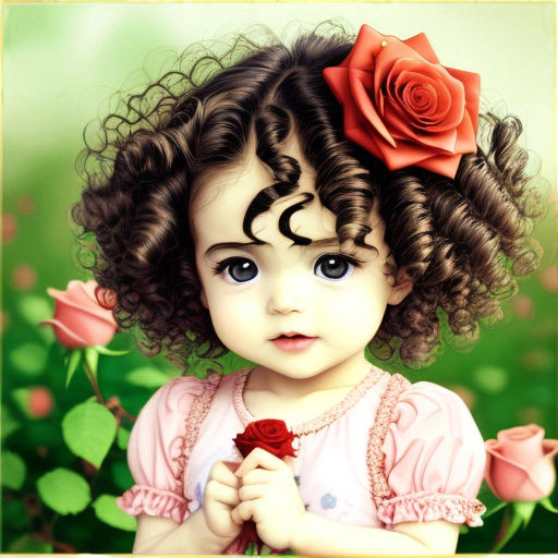 Prompt: Manga baby, child, roses, sweet, cute, curly hair, 