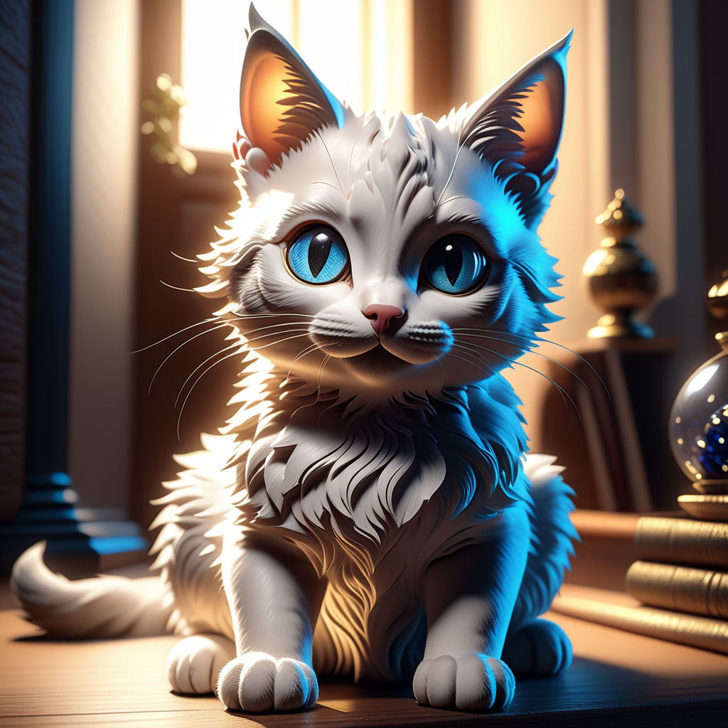 Cute Anime Cat  Photorealistic 3D Vector Art