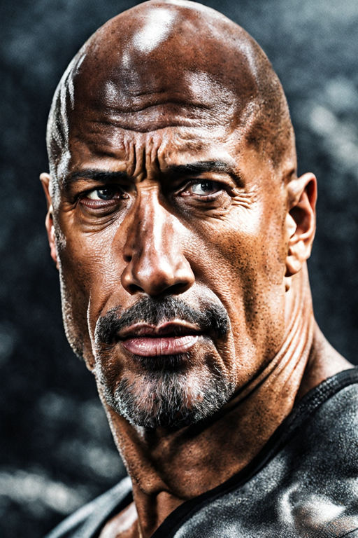 prompthunt: Dwayne Johnson is looking intensely at the camera with