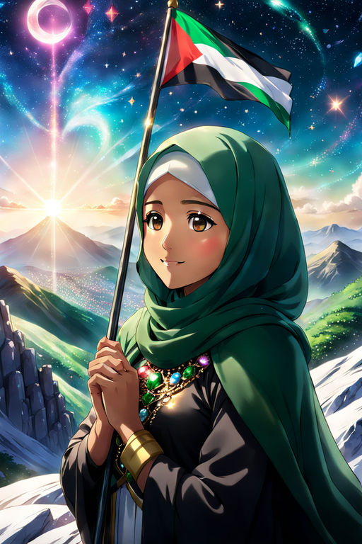 An anime-girl wearing a hijab with no hair, radiating sweetness