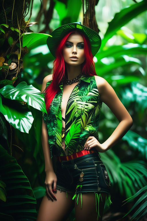 Beautiful Girl Poses Rocks Water Jungle Plants Stock Photo by ©Kukota  646387430