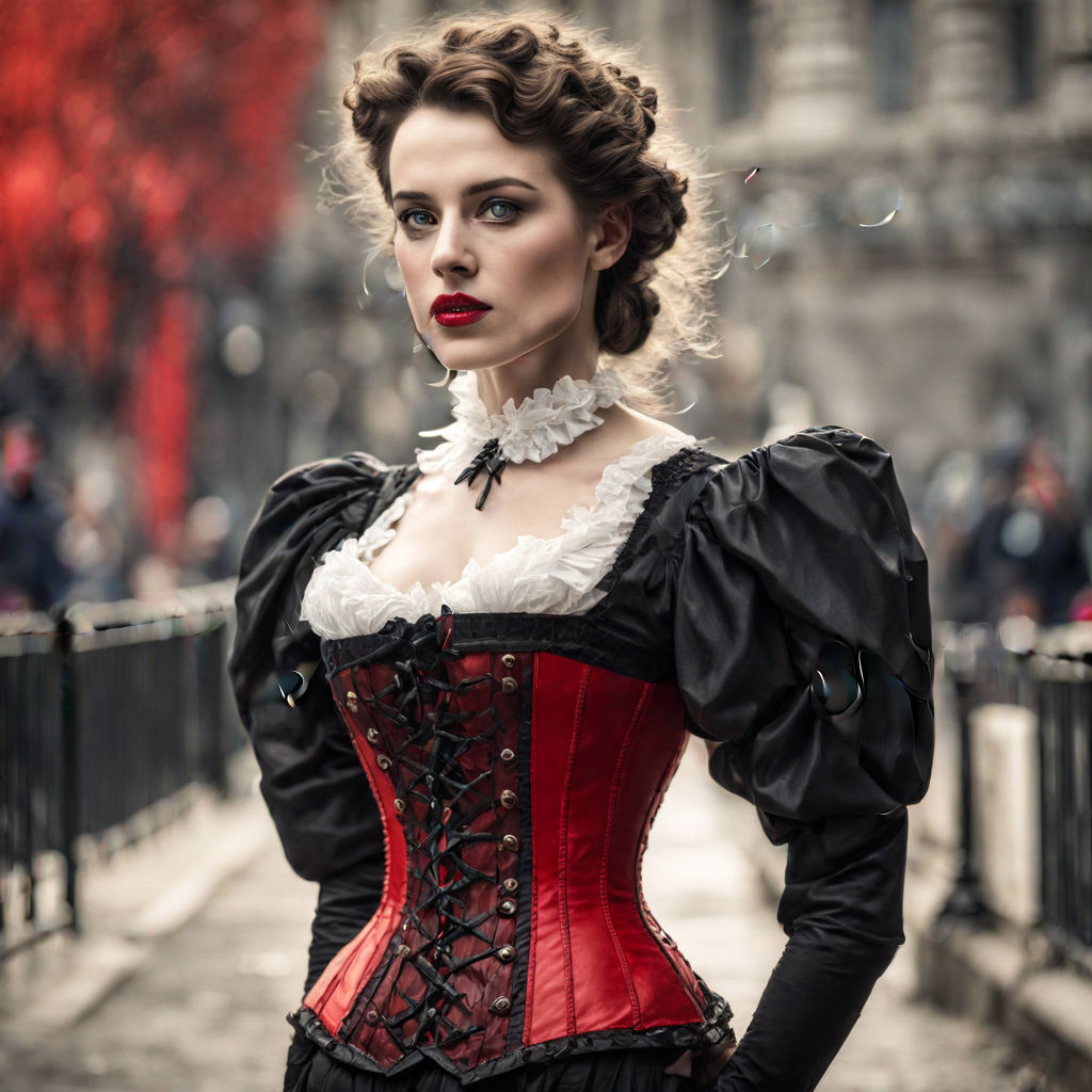 Woman with extremely large bustier high detailed vamp face