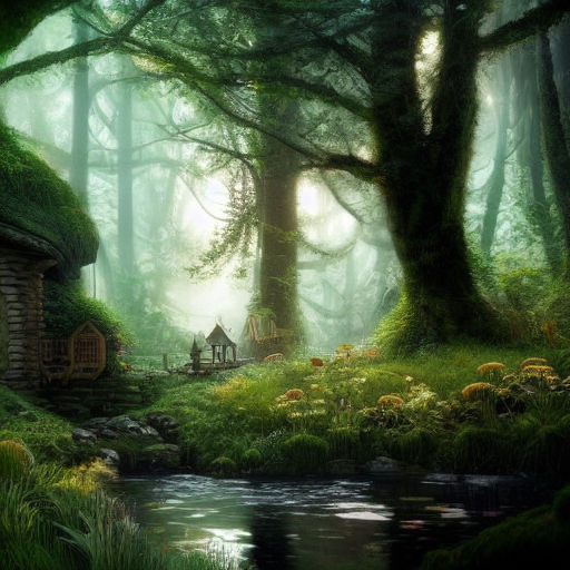 A dreamcore scene of a house of a green hill in the middle of the