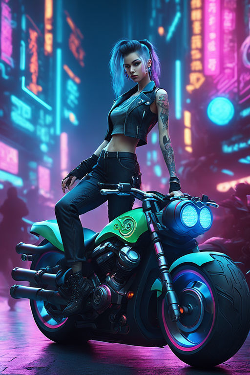 Beautiful Cyberpunk Anime Girl in Futuristic Clothing · Creative Fabrica