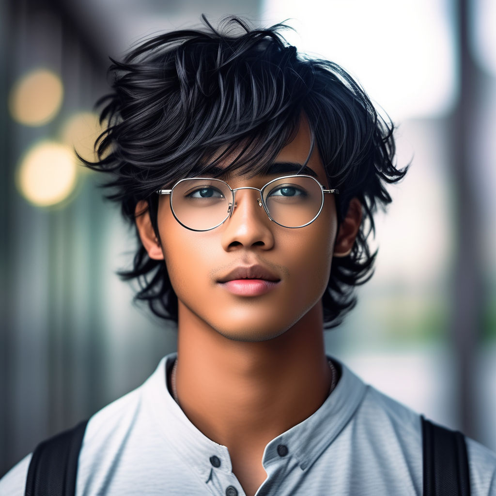 Young Man with brown curly hair, wearing round sunglasses