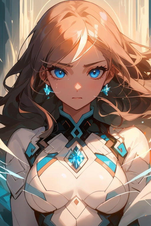 anime girl with light brown hair and icy blue eyes