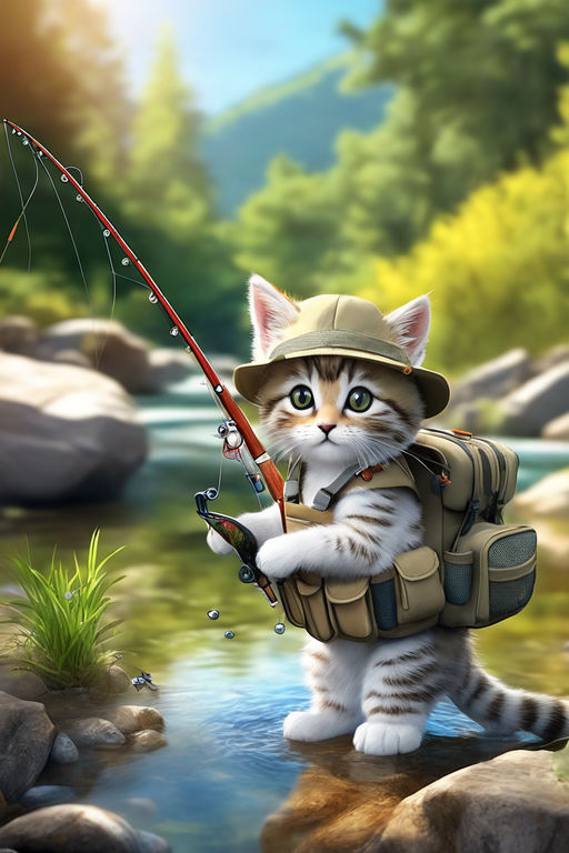 Cute cat holding a fishing rod - Playground