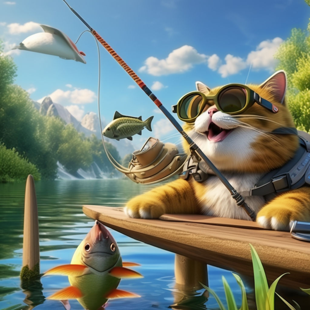 cartoon cat eating fish" - Playground