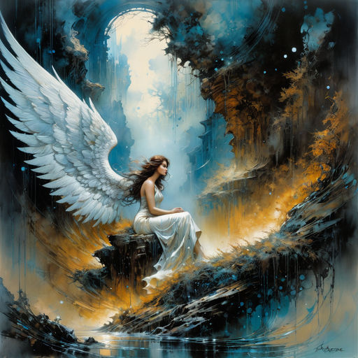 Original Art Fallen Angel Avalanch by Luis Royo