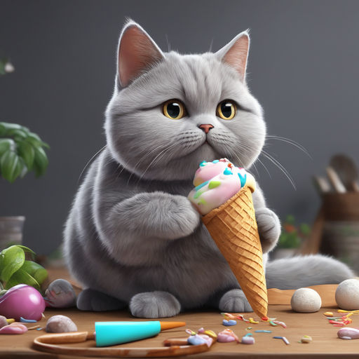 cat eating ice cream drawing