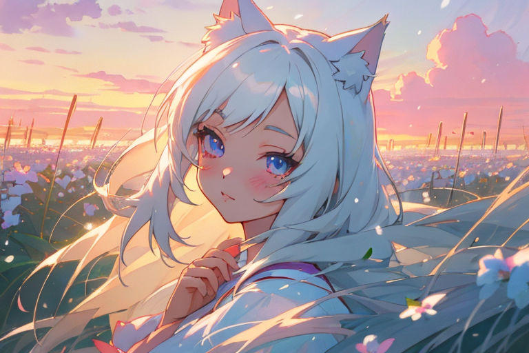 Cute white anime fox with blue eyes