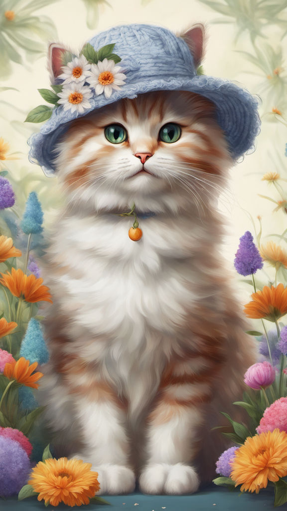 pretty-bee592: Cute cat wearing nursing hat, surrounded by flowers