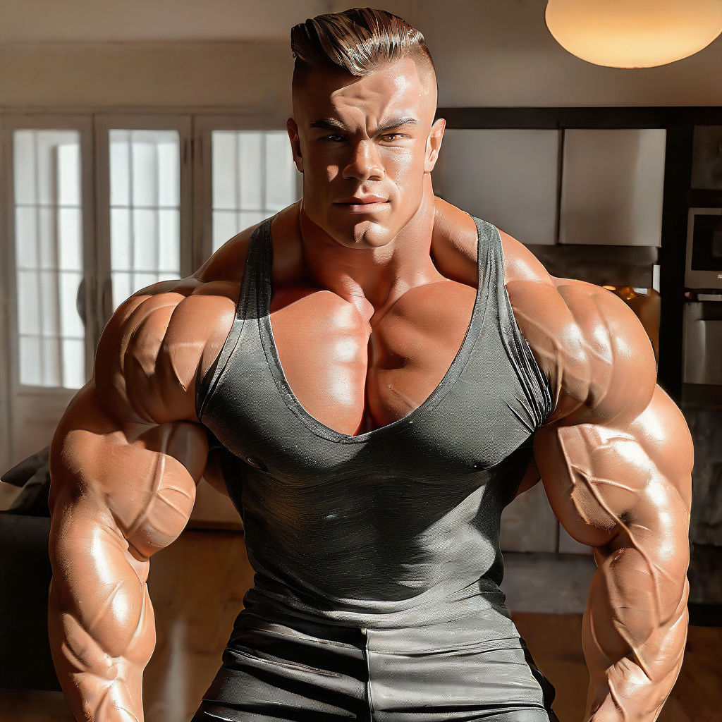 hyper-realistic upper body . Bodybuilder. steroids. Built. huge biceps.  huge boobs - Playground