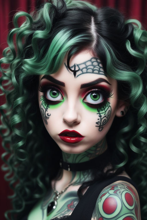 Goth girl with blue and green stripe hair on Craiyon