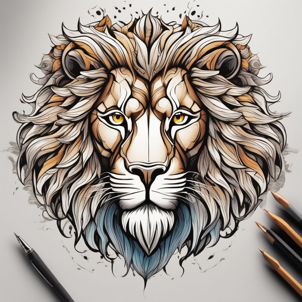 Grey shaded lion tattoo on inner forearm