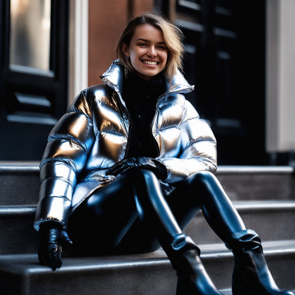 beautiful happy caucasian teenage girl wearing a beautiful leather suit -  Playground