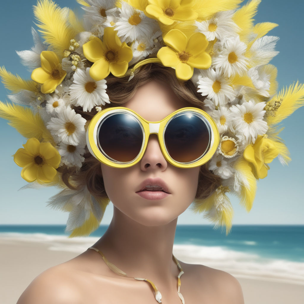 close up pin up girl wearing yellow sunglasses centered portrait