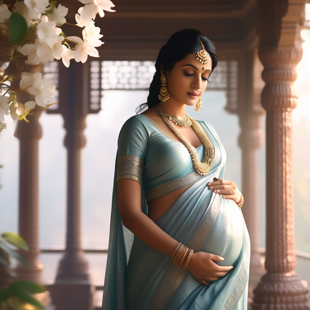 a pregnant mother wearing silk saree - Playground