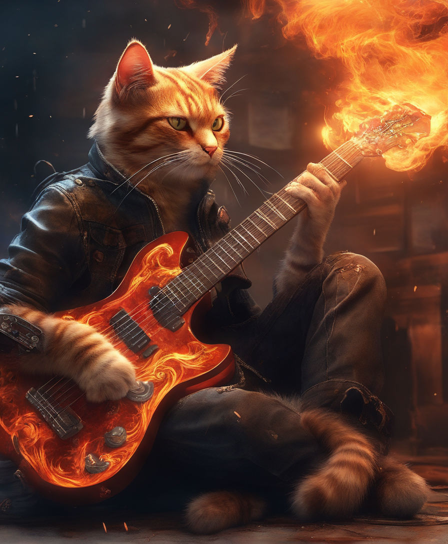 Wall Art Print  An epic steampunk guitar with smoke and fire