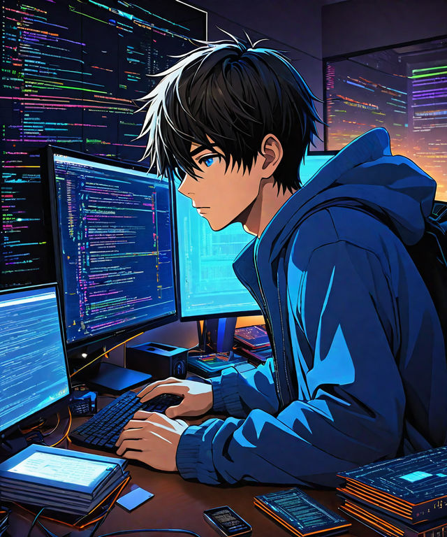 A nerdy girl is programming at a computer in a roo | Digital art anime,  Swag cartoon, Wedding couple cartoon