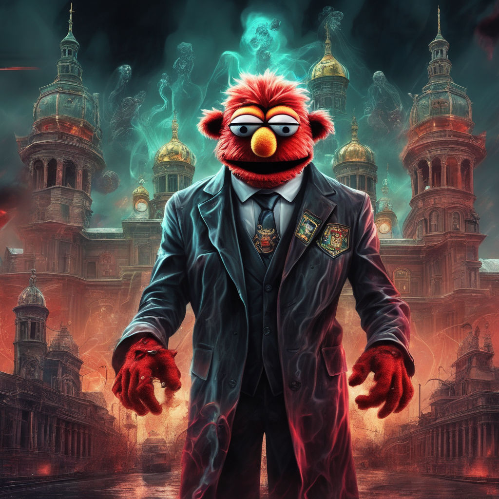 evil elmo with gun