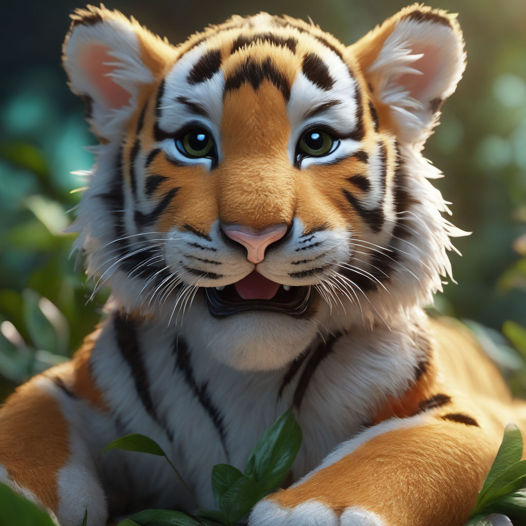 Ilustrações 3d de mascote animal de arte digital de um tigre em fundo  isolado