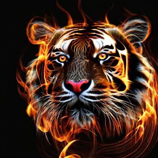 a tiger's head in color with flames on it